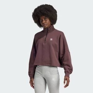 Women’s adidas L brown cropped quarter zip sweater
